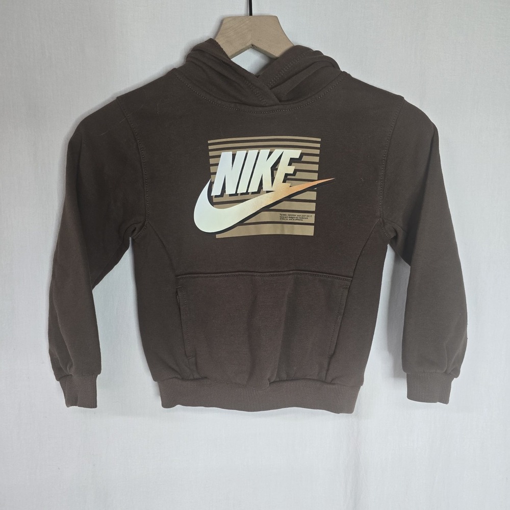 Nike‎ Boys Kids Hoodie Pullover Brown Spellout Logo Size M 5-6yrs